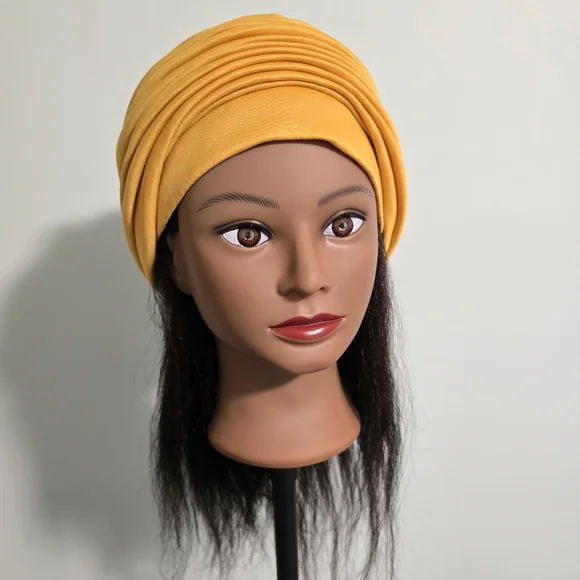Handmade Pre-styled African Head Wrap, Yellow